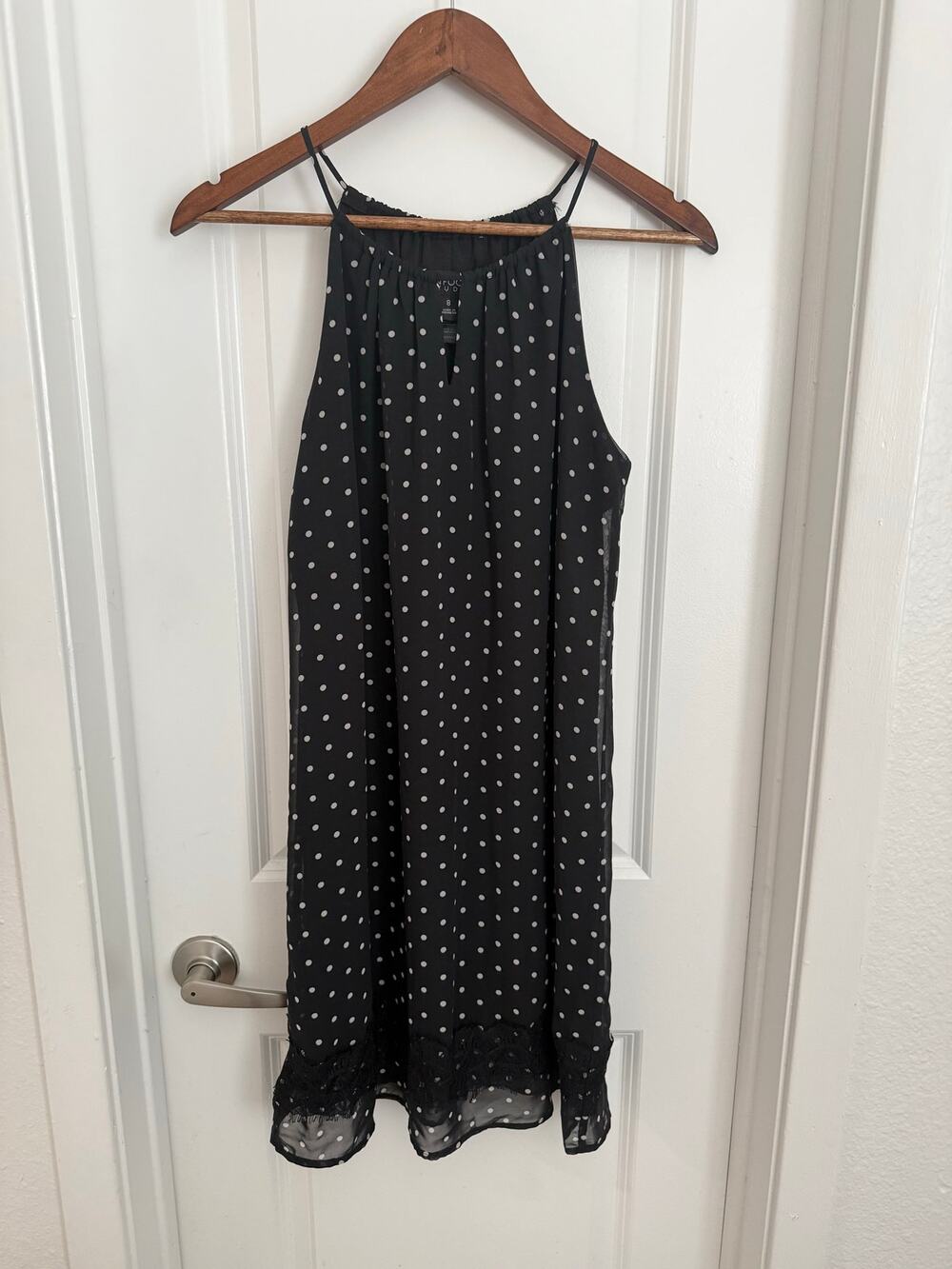 Y2K Trendy Polka Dot Slip Dress Lace Trim Mini Dress Size 8